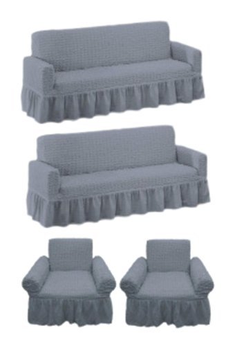 Sdr Home Collection Polyester Bürümcük Fırfırlı Süngerli Geometrik Desenli Gri Üçlü Koltuk Örtüsü 170x210 cm