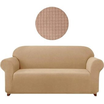 Güzelevim Pamuklu - Polyester Süngersiz Düz Giydirmeli Bej Üçlü Koltuk Örtüsü 180x220 cm