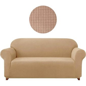 Güzelevim Pamuklu - Polyester Süngersiz Düz Giydirmeli Bej Üçlü Koltuk Örtüsü 180x220 cm