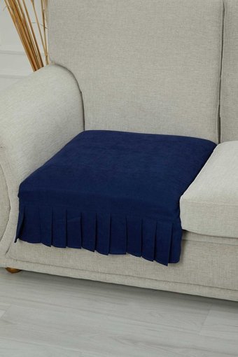 Aisha's Design KO-27 Polyester Örgü Pileli Süngersiz Düz Lacivert Tekli Koltuk Örtüsü 34x48 cm