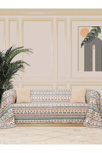 Latuda Concept Softmicro Mikrofiber Şal Süngersiz Geometrik Desenli Turkuaz Tekli Koltuk Örtüsü 180x220 cm