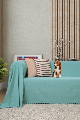 Latuda Concept Şönil Şal Süngersiz Çizgili Yeşil Tekli Koltuk Örtüsü 175x300 cm