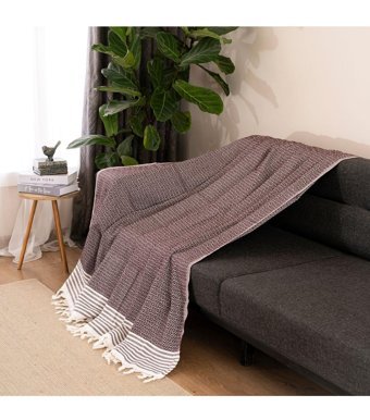 Dafne Moda Naturel Pamuklu Kanvas Süngersiz Armürlü Mor Üçlü Koltuk Örtüsü 170x210 cm