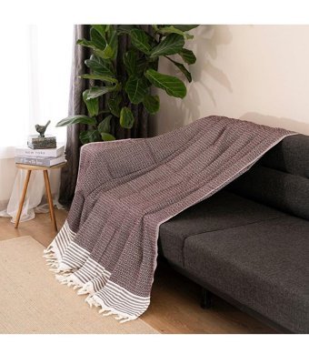 Dafne Moda Naturel Pamuklu Kanvas Süngersiz Armürlü Mor Üçlü Koltuk Örtüsü 170x210 cm