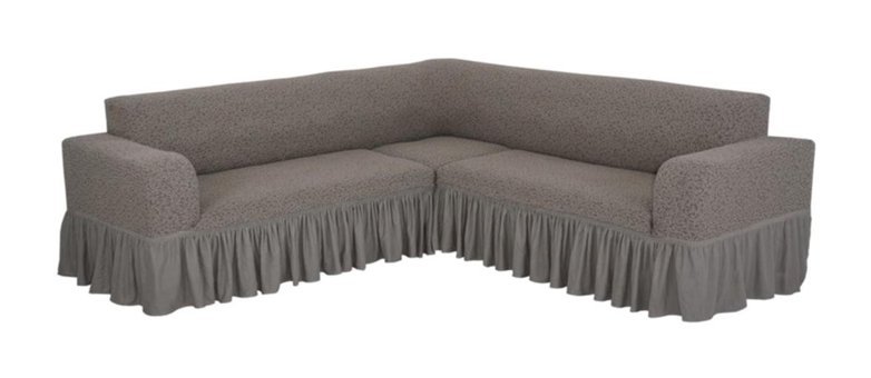 Faprikadan Pamuklu - Polyester Bürümcük Fırfırlı Süngersiz Düz Giydirmeli Kahverengi L Koltuk Koltuk Örtüsü 290x170 cm