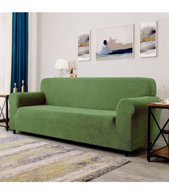 Tuchmall Pamuklu - Polyester Bürümcük-Likralı Süngerli Geometrik Desenli Giydirmeli Yeşil Tekli Koltuk Örtüsü 180x230 cm
