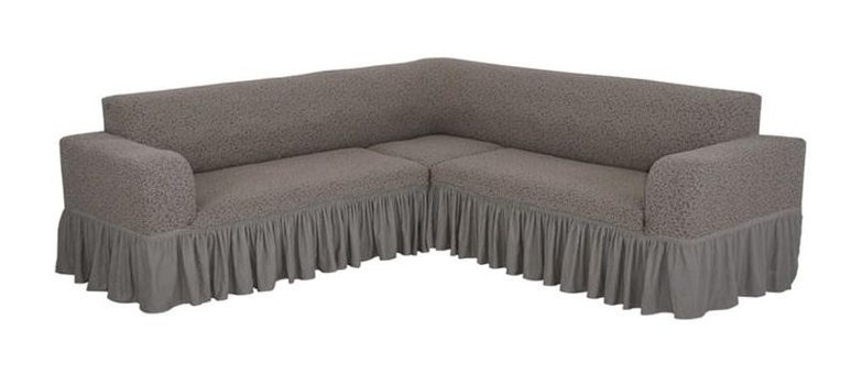 Faprikadan Pamuklu - Polyester Bürümcük Fırfırlı Süngersiz Düz Giydirmeli Kahverengi L Koltuk Koltuk Örtüsü 290x170 cm