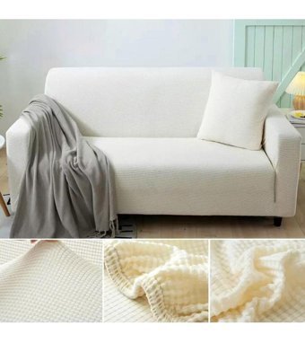 Uzhanem Pamuklu - Polyester-Viskon Likralı Süngerli Petek Desenli Giydirmeli Bej Tekli Koltuk Örtüsü 180x230 cm