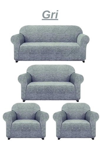 Heytgah Likralı Jakarlı Süngersiz Kırçıllı Giydirmeli Gri 3-2-1-1 Koltuk Örtüsü 180x230 cm
