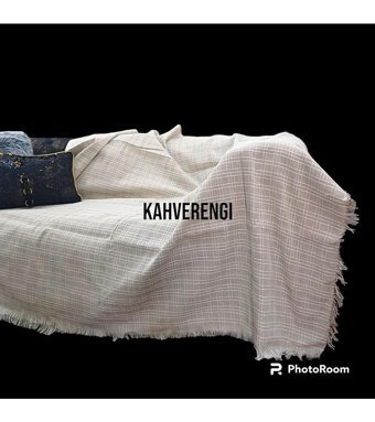 Taşkın Home Pamuklu Polar Saçaklı Süngersiz Geometrik Desenli Kahverengi Tekli Koltuk Örtüsü 180x300 cm