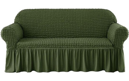 Uy Style Tekstil Polyester Bürümcük-Likralı Drapeli Süngerli Düz Giydirmeli Yeşil Tekli Koltuk Örtüsü 180x230 cm