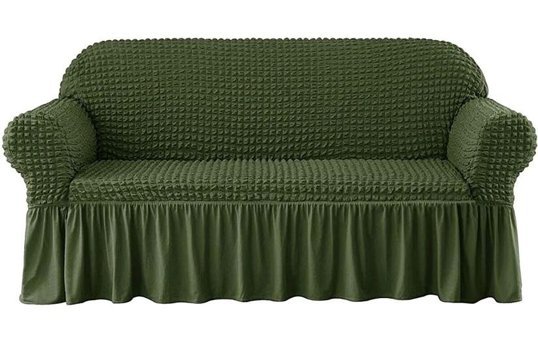 Uy Style Tekstil Polyester Bürümcük-Likralı Drapeli Süngerli Düz Giydirmeli Yeşil Tekli Koltuk Örtüsü 180x230 cm
