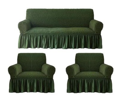 Elgeyar Pamuklu - Polyester Bürümcük Jakarlı Süngersiz Armürlü Giydirmeli Yeşil Beşli Koltuk Örtüsü 183x230 cm