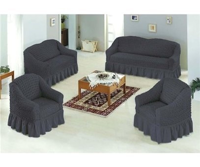 Uyintil Pamuklu - Polyester Bürümcük-Likralı Drapeli Süngerli Petek Desenli Giydirmeli Siyah Dörtlü Koltuk Örtüsü