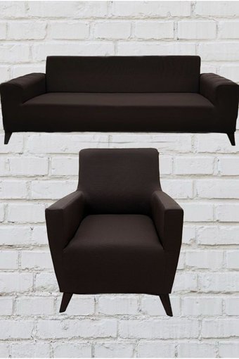 Şahane Ev Mikro Polyester Likralı Jakarlı Süngersiz Düz Giydirmeli Lastikli Kahverengi Üçlü Koltuk Örtüsü 85x55 cm