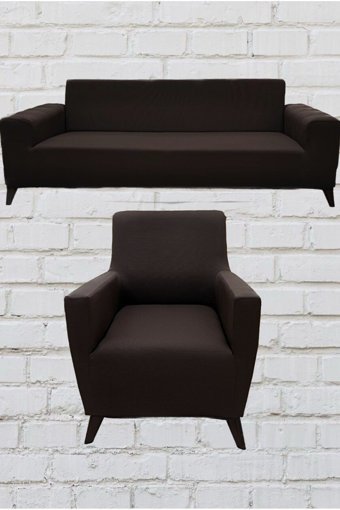 Şahane Ev Mikro Polyester Likralı Jakarlı Süngersiz Düz Giydirmeli Lastikli Kahverengi Üçlü Koltuk Örtüsü 85x55 cm