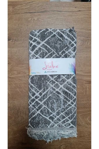 Life Line Economy Pamuklu Saçaklı Süngersiz Çizgili Kaymaz Gri Tekli Koltuk Örtüsü 170x220 cm