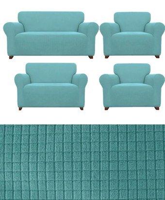 E Bahar Polyester Likralı Jakarlı Süngersiz Armürlü Giydirmeli Yeşil Yedili Koltuk Örtüsü 180x230 cm