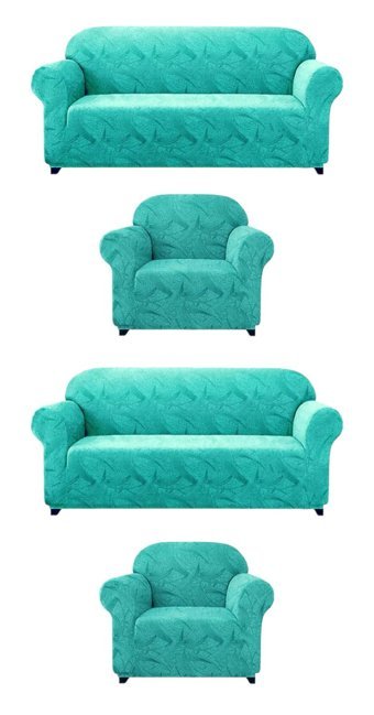 Uytm Pamuklu Likralı Jakarlı Süngerli Çiçek Desenli Giydirmeli Yeşil Dörtlü Koltuk Örtüsü 180x230 cm