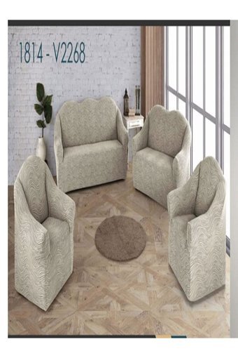 Asy Collection Pamuklu-Elestan Jakarlı Süngersiz Giydirmeli Lastikli Bej Dörtlü Koltuk Örtüsü 165x285 cm