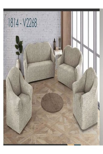 Asy Collection Pamuklu-Elestan Jakarlı Süngersiz Giydirmeli Lastikli Bej Dörtlü Koltuk Örtüsü 165x285 cm