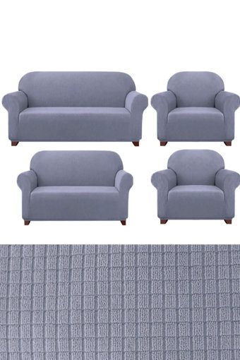 E Bahar Polyester Likralı Jakarlı Süngersiz Armürlü Giydirmeli Gri Yedili Koltuk Örtüsü 180x230 cm