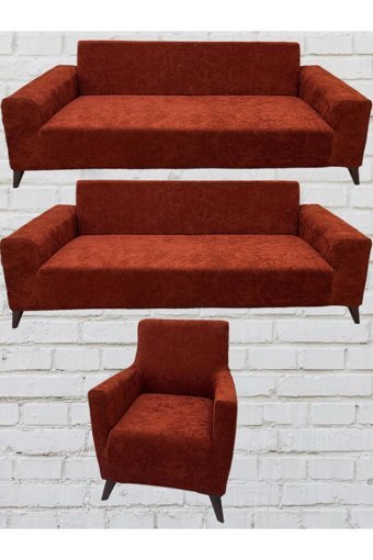 Şahane Ev Babyface Kadife Likralı Jakarlı Süngersiz Düz Giydirmeli Lastikli Kaymaz Turuncu Tekli Koltuk Örtüsü 5x110 cm