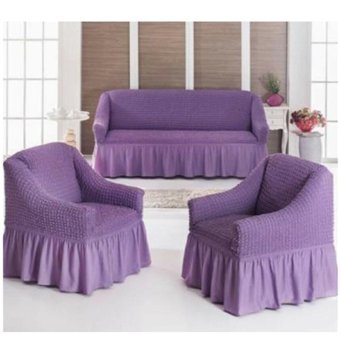Akyol Home Polyester Bürümcük Fırfırlı Süngersiz Giydirmeli Lastikli Lila Üçlü Koltuk Örtüsü 150x195 cm