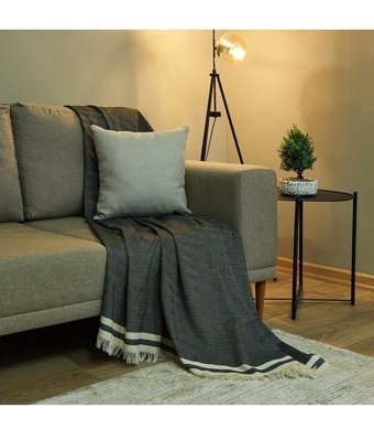 Dc Home Pamuklu Kanvas Saçaklı Süngersiz Armürlü Antrasit Üçlü Koltuk Örtüsü 170x230 cm