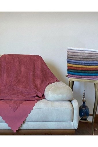 Poyraz Garanti Akrilik Nubuk Jakarlı Süngersiz Düz Gül Kurusu Üçlü Koltuk Örtüsü 180x220 cm