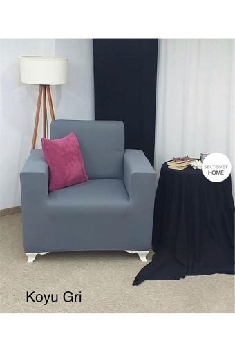 Seltenet Pamuklu - Polyester Likralı Jakarlı Süngersiz Petek Desenli Giydirmeli Su Geçirmez Gri Tekli Koltuk Örtüsü 180x250 cm