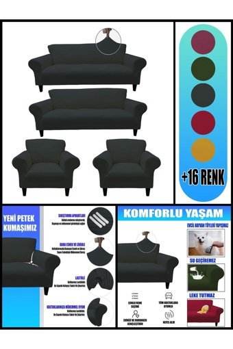 Kılıfsan Polyester Süngersiz Petek Desenli Su Geçirmez Gri Dörtlü Koltuk Örtüsü 140 cm