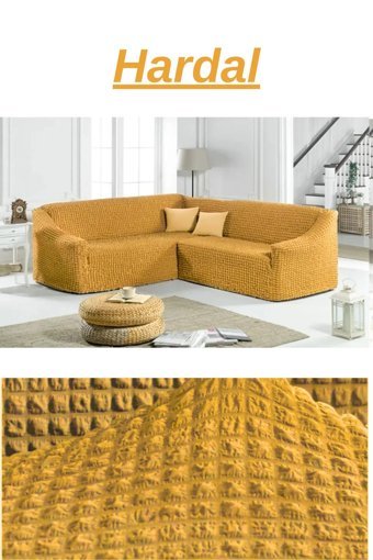 Uytm Polyester Bürümcük-Likralı Süngerli Çizgili Giydirmeli Sarı Tekli Koltuk Örtüsü 400x550 cm