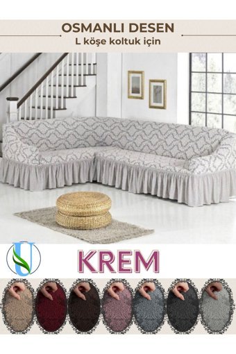 Uy Style Tekstil Likralı Drapeli Süngerli Armürlü Giydirmeli Bej Tekli Koltuk Örtüsü 180x350 cm
