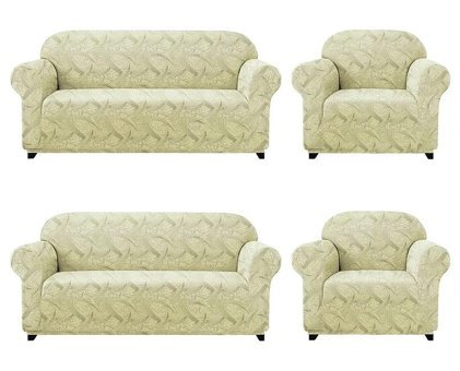 Elgeyar Polyester Likralı Jakarlı Süngersiz Giydirmeli Bej Sekizli Koltuk Örtüsü 180x230 cm