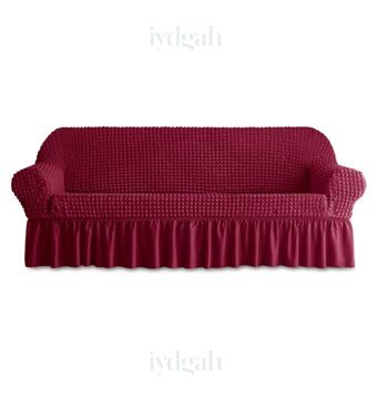 Iydgah Polyester Bürümcük-Likralı Fırfırlı Süngersiz Kapitone Giydirmeli Bordo Üçlü Koltuk Örtüsü 180x230 cm