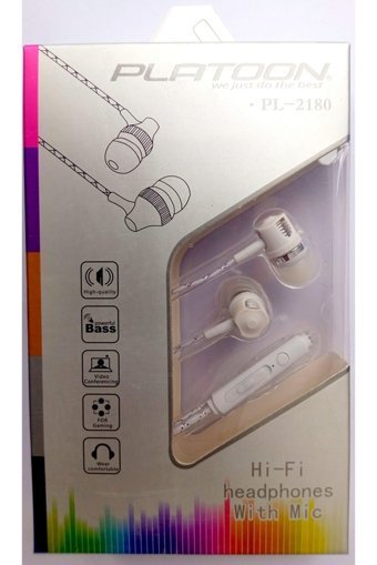 Platoon Pl-2180 Silikonlu Mikrofonlu 3.5 Mm Jak Kablolu Kulaklık Beyaz
