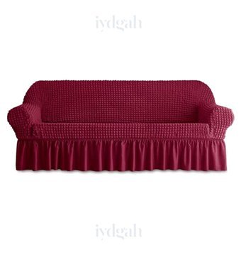 Iydgah Polyester Bürümcük-Likralı Fırfırlı Süngersiz Kapitone Giydirmeli Bordo Üçlü Koltuk Örtüsü 180x230 cm