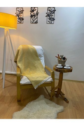 Home Pamuklu Püsküllü Süngersiz Geometrik Desenli Bej Tekli Koltuk Örtüsü 175x210 cm