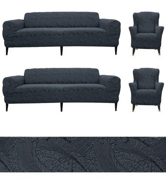 Bibaha Pamuklu Jakarlı Süngersiz Giydirmeli Lastikli Gri Dörtlü Koltuk Örtüsü 180x230 cm