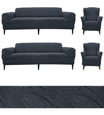 Bibaha Pamuklu Jakarlı Süngersiz Giydirmeli Lastikli Gri Dörtlü Koltuk Örtüsü 180x230 cm