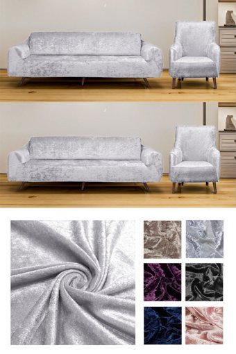 Riseler Home Kadife Likralı Jakarlı Süngersiz Taraftar Temalı Giydirmeli Gri Üçlü Koltuk Örtüsü 180x230 cm