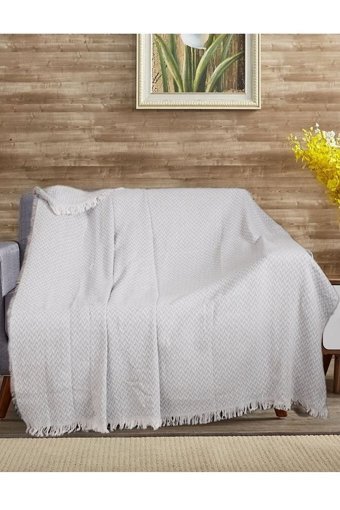 Bumedo Pamuklu Kanvas Saçaklı Süngersiz Armürlü Gri Üçlü Koltuk Örtüsü 170x210 cm