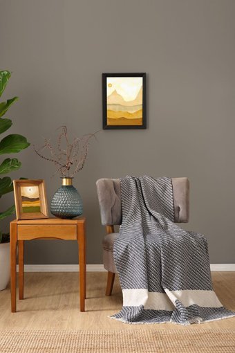 Karaca Home Wilma Polyester Püsküllü Süngersiz Düz Lacivert Tekli Koltuk Örtüsü 130x170 cm