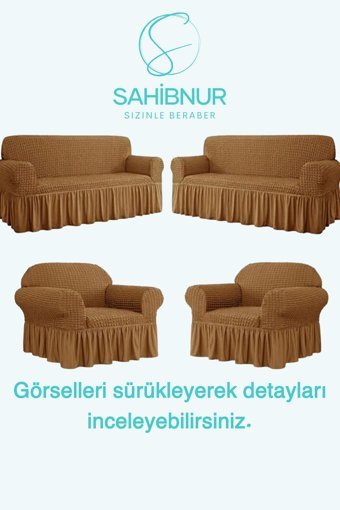 Sahibnur Pamuklu - Polyester Bürümcük Jakarlı Süngersiz Geometrik Desenli Giydirmeli Mavi Dörtlü Koltuk Örtüsü 180x230 cm