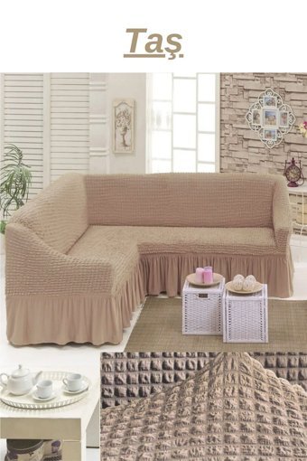 Ensari Karaoğlu Polyester Bürümcük Jakarlı Süngersiz Armürlü Giydirmeli Kahverengi Beşli Koltuk Örtüsü 180x330 cm