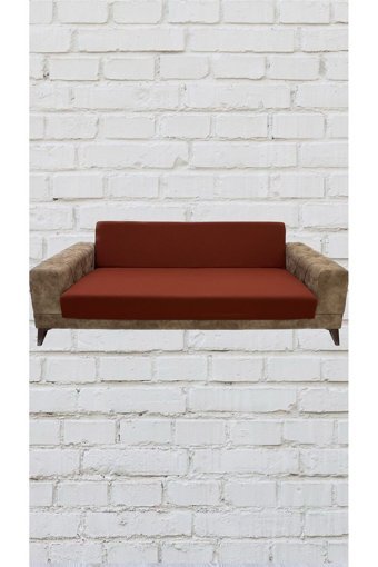 Şahane Ev Mikro Polyester Likralı Jakarlı Süngersiz Düz Giydirmeli Lastikli Turuncu Üçlü Koltuk Örtüsü 78x55 cm