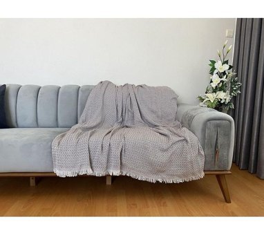 Niks Home Pamuklu Saçaklı Süngersiz Geometrik Desenli Kahverengi Tekli Koltuk Örtüsü 170x210 cm