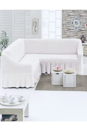Özmakan Pamuklu - Polyester Bürümcük Jakarlı Süngersiz Düz Giydirmeli Beyaz Dörtlü Koltuk Örtüsü 300x500 cm