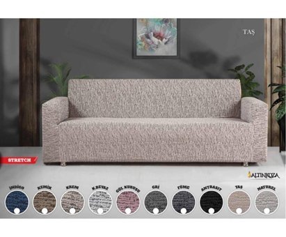 Altınkoza Pamuklu Saten Jakarlı Süngersiz Çizgili Giydirmeli Lastikli Gri Tekli Koltuk Örtüsü 180x300 cm